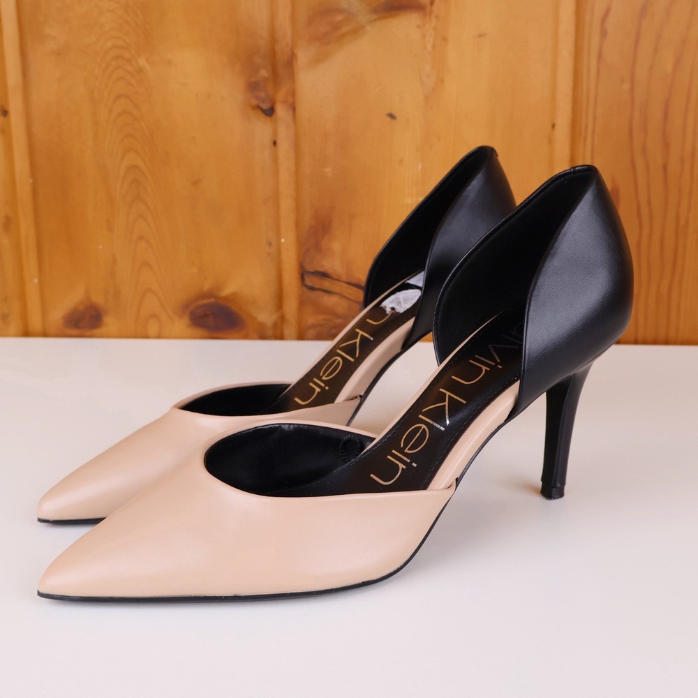 Calvin Klein Nude Black D'Orsay Pointed Toe Stiletto Heels Pumps Size 8.5